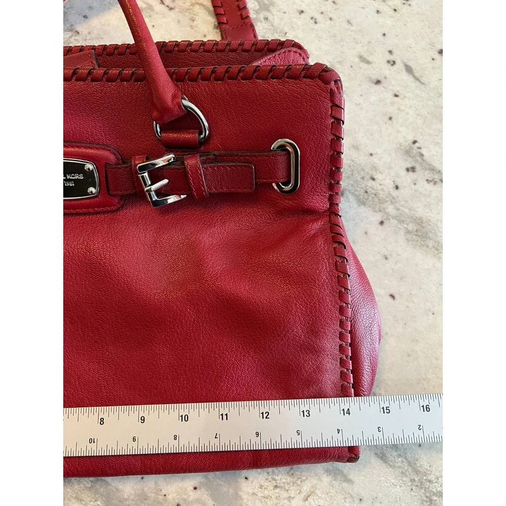 Michael Kors Hamilton Whipped Tote Satchel Red Leather Purse Bag Handbag